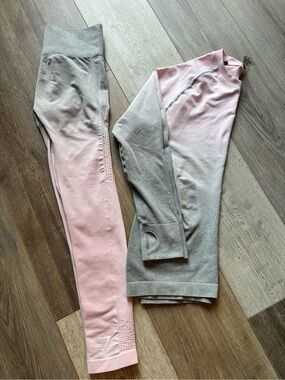 Gymshark Ombre Pink and Gray Seamless Leggings Set